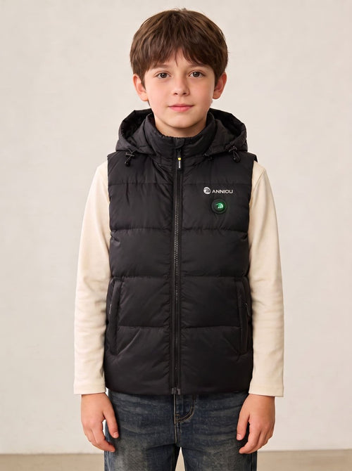 Boys hooded heated puffer gilet with zip by Anniou