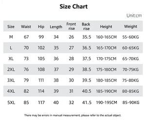 Size chart for clothing measurements in centimeters