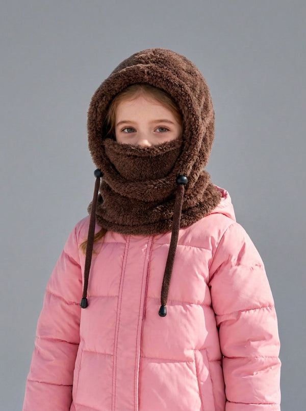#Brown Heather Grey Kids Plush Balaclava Hat