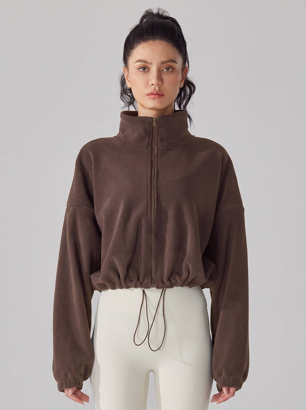 #Brown Sherpa Fleece Stand Collar Jacket