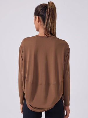 #Brown Side Drawstring Quick Dry Pullover of back view