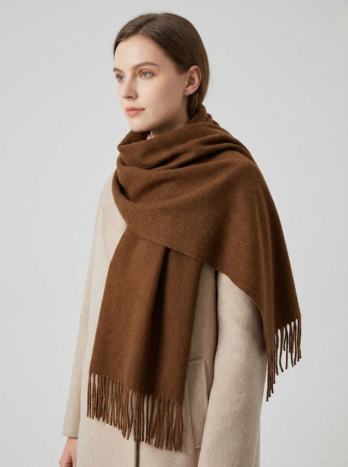 #Brown Women Solid Cream Herringbone Woven Scarf