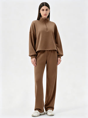 #Brown causal Quarter Zip Pullover