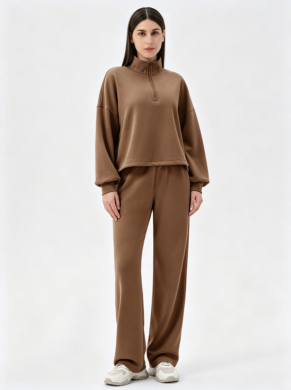 #Brown causal Quarter Zip Pullover
