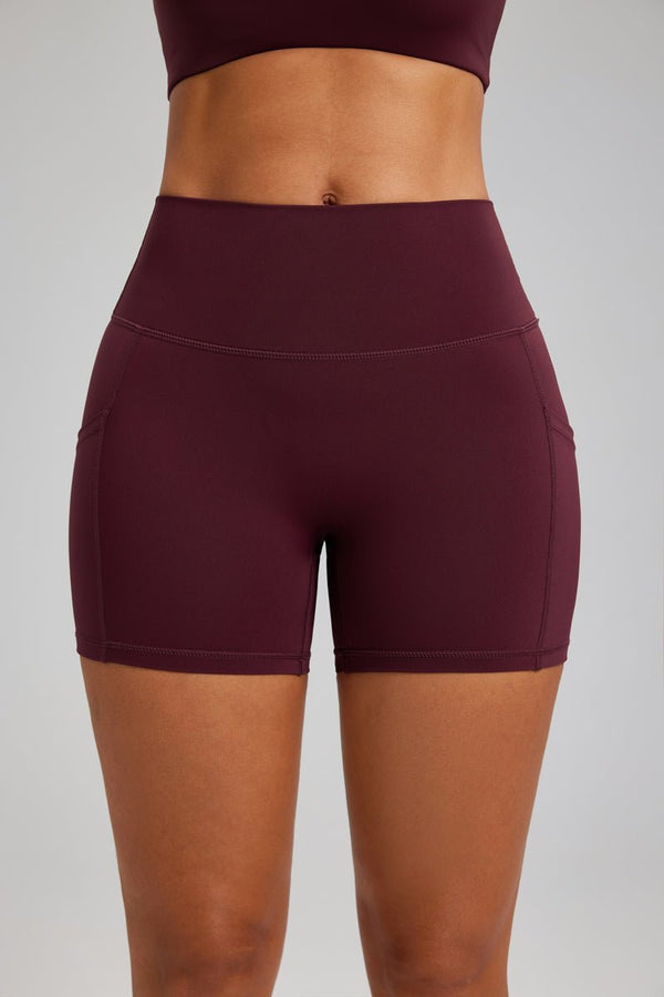 #Burgundy high waist Yoga Shorts 