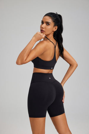 #black buttery soft yoga shorts with butt lift by Anniou