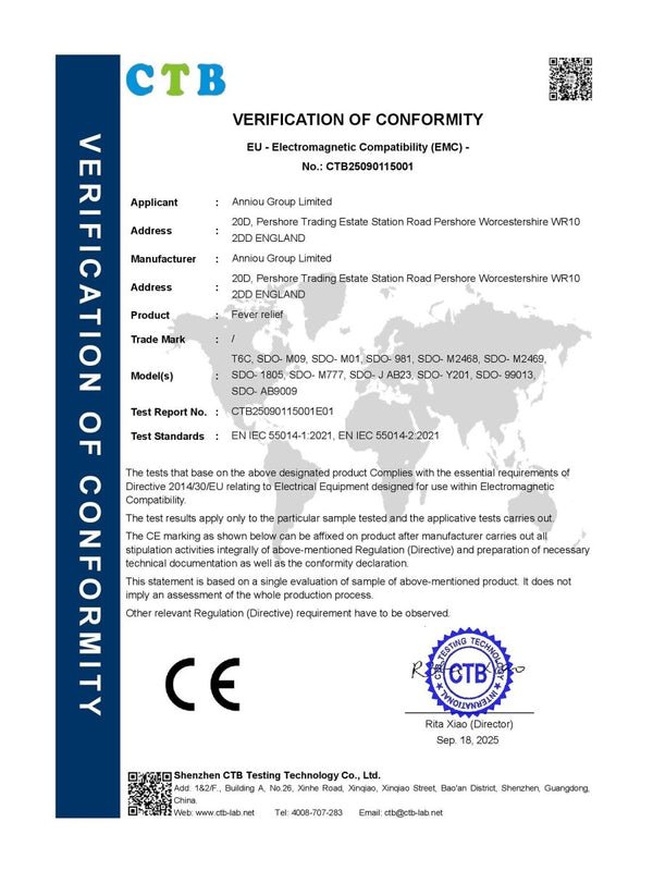 heated clothing Verification of Conformity certificate with CTB logo and CE mark on a white background