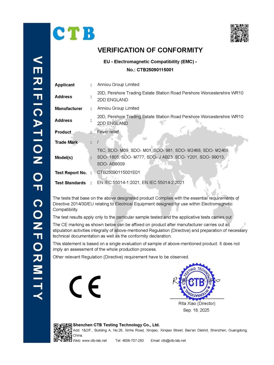 heated clothing Verification of Conformity certificate with CTB logo and CE mark on a white background