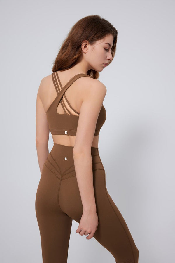 #brown Asymmetric Back Sports Bra and leggings