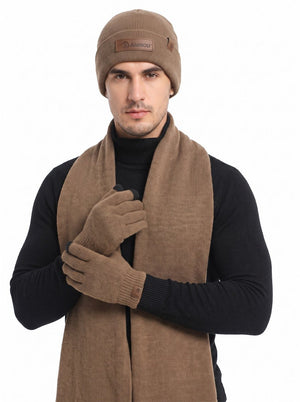 #Camel Knitted Hat Scarf Gloves Set
