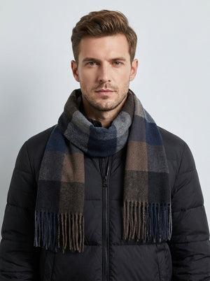 #Camel Men Plaid Tassel Check Pattern Neck Scarf