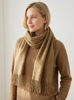 #Camel Pure Wool Solid Tassel Scarf