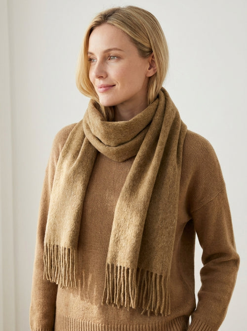 #Camel Pure Wool Solid Tassel Scarf