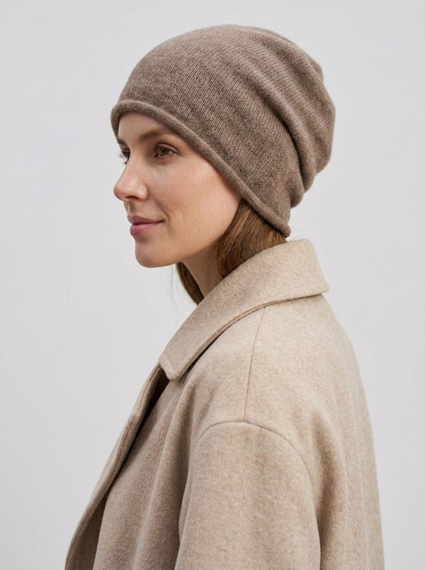 #Camel Women Pure Cashmere Slouchy Beanie Hat