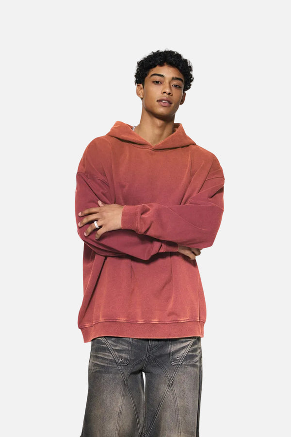 Casual #Red Vintage Washed Gradient Hoodie