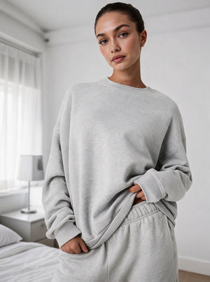 Causal #Grey Oversized Crewneck Sweatshirt