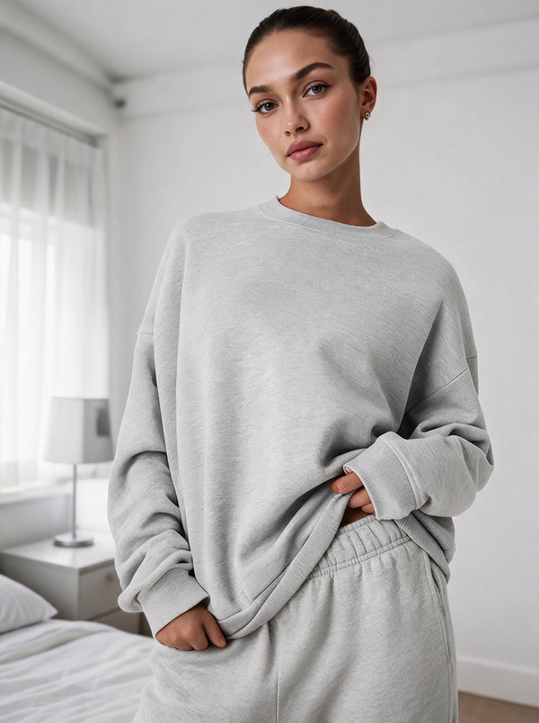 Causal #Grey Oversized Crewneck Sweatshirt