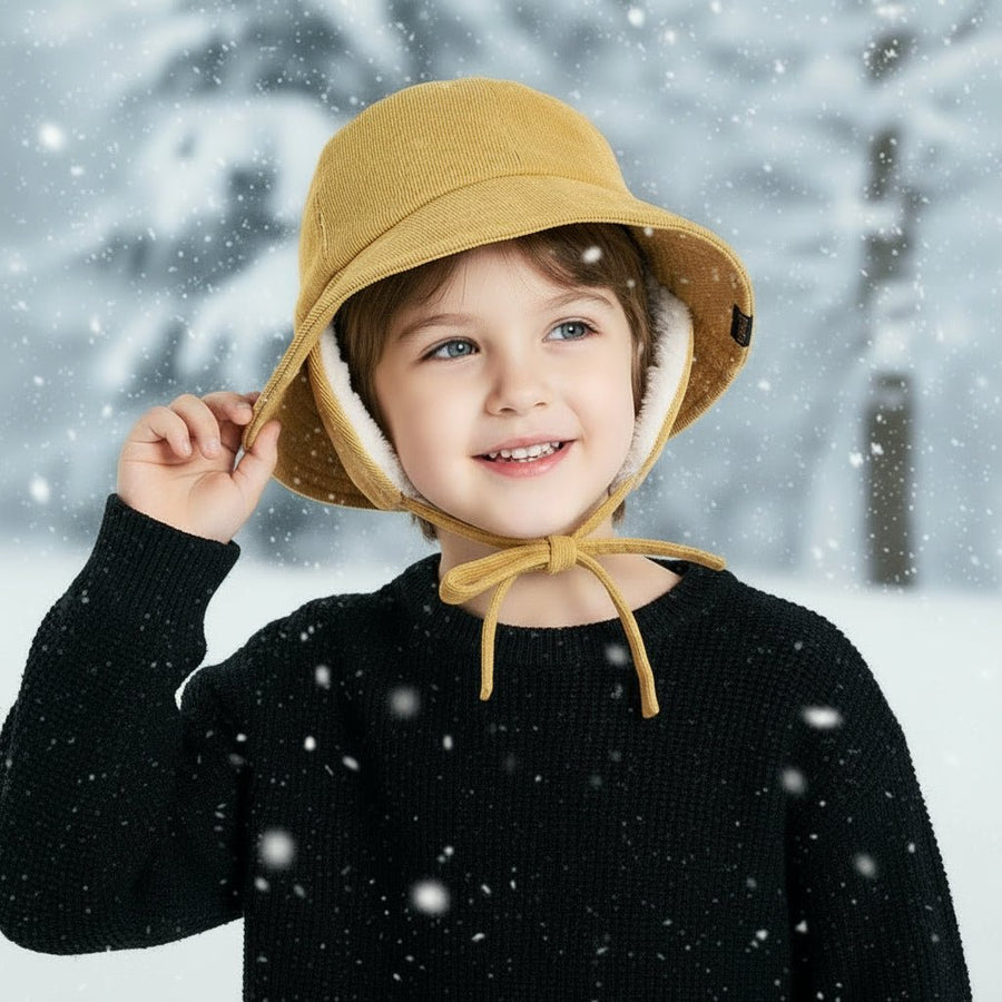 Childrens Ear Flap Corduroy Bucket Hat