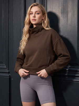 #Coffee Causal Cropped Mock Neck Pullover Sweatshirt