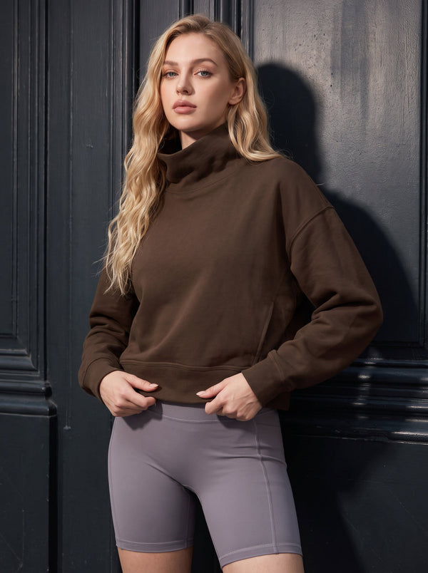 #Coffee Causal Cropped Mock Neck Pullover Sweatshirt