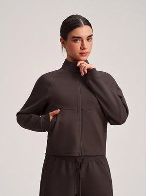 #Coffee Long Sleeve Cropped Stand Collar Athletic Jacket