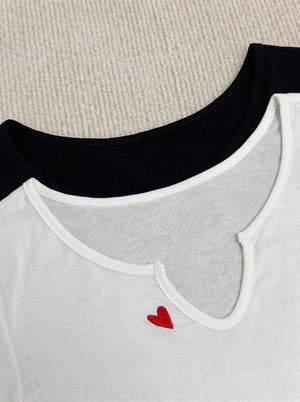 Collar detail of Heart Embroidered Long Sleeve Top