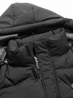 Collar details of #black Mid Length Heated Quilted Jacket