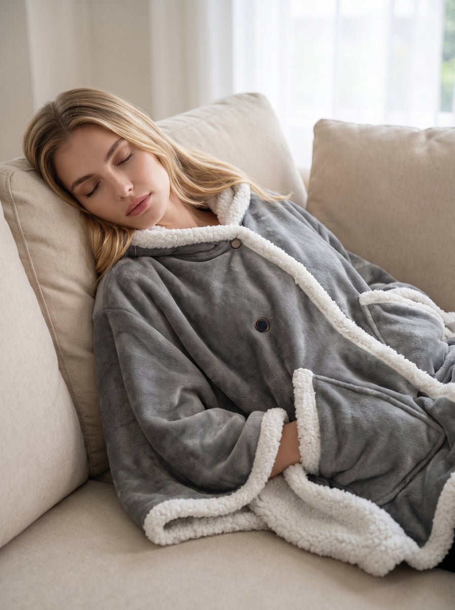 Cozy #Grey Heated Wrap Blanket with Pockets