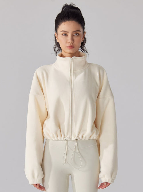 #Creamapricot Sherpa Fleece Stand Collar Jacket