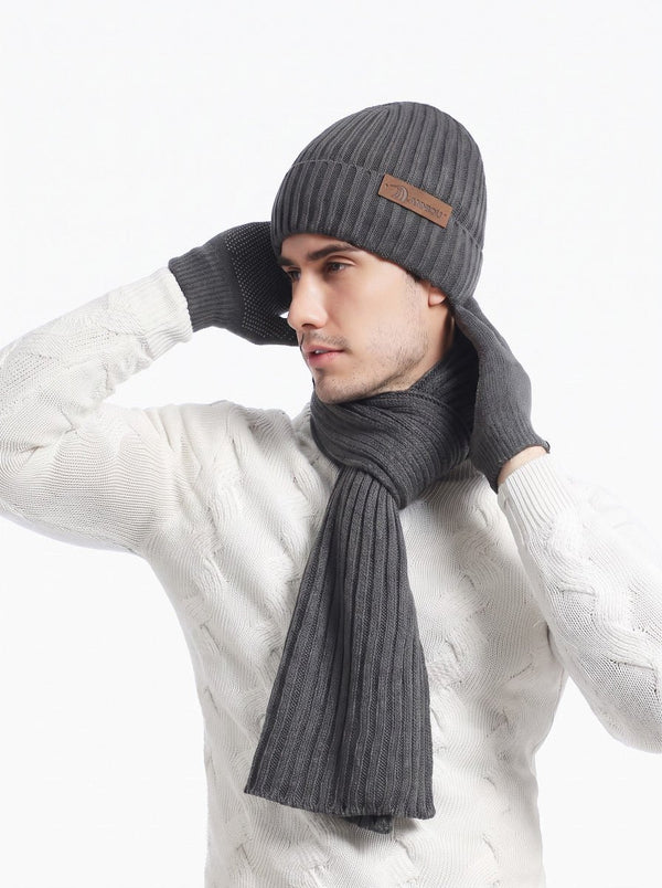 #DarkGrey Knitted Hat Scarf Gloves Set