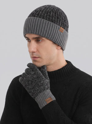 #Darkgrey Men Color Block Rib Knit Hat Scarf  Gloves Set