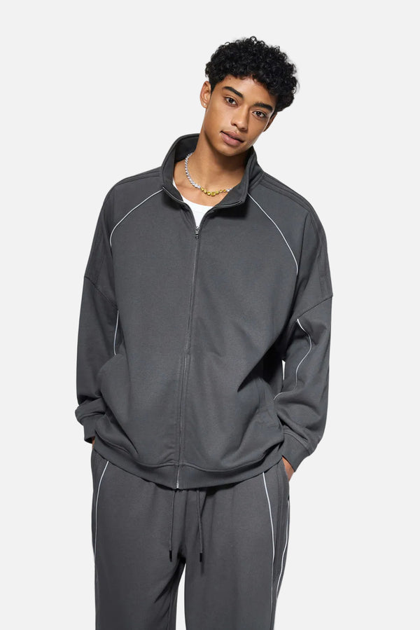 #Darkgrey Reflective Stripe Raglan Zip Up Jacket