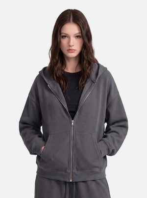 #Darkgrey Waffle Zip Up Hoodie