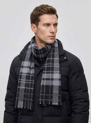 #Darkgrey Men Plaid Fleece Lined Scarf
