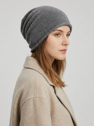 #Darkgrey Women Pure Cashmere Slouchy Beanie Hat