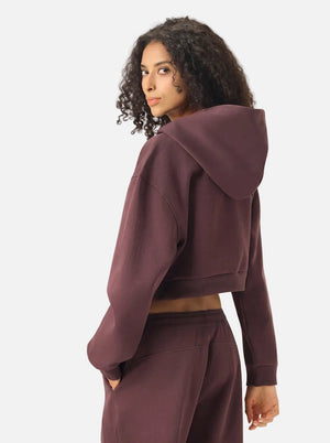 #Darkpurple Cropped Boxy Heavyweight Hoodie of side view