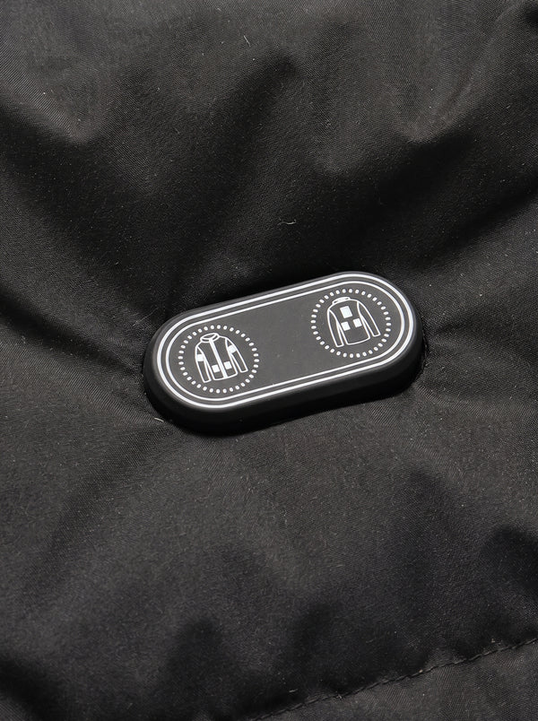 Dual Switch details of #black Mid Length Heated Quilted Jacket