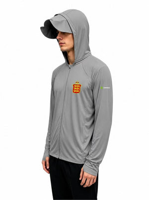  England Ofiicial Shooting Undergarment in Gray with bull hat extended side view