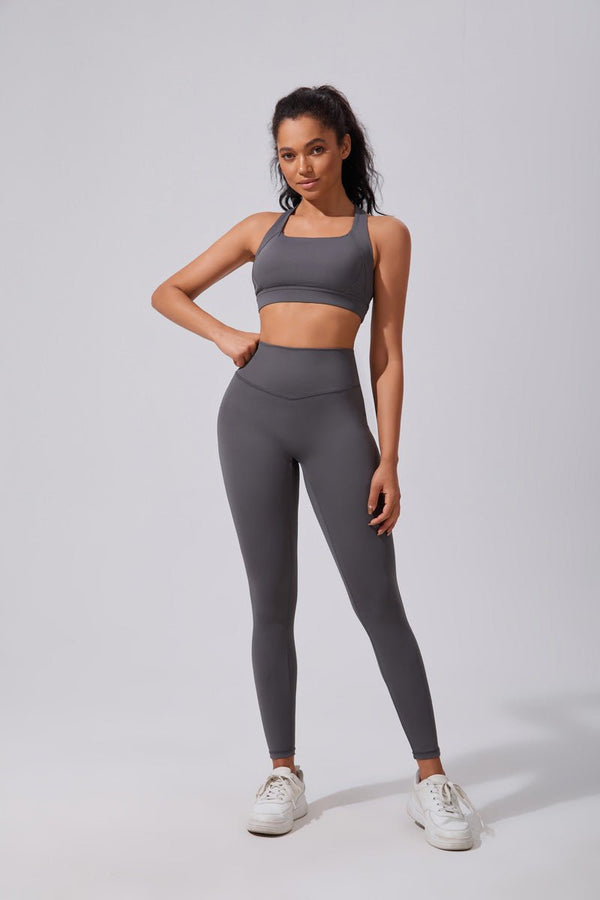 #gray Strap Sports Bra and leggings