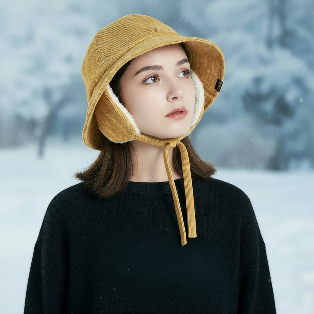 Foldable Ear Flap Corduroy Bucket Hat