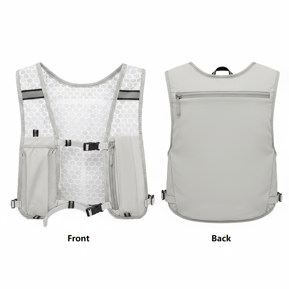 Front and back of a hiking backpack
