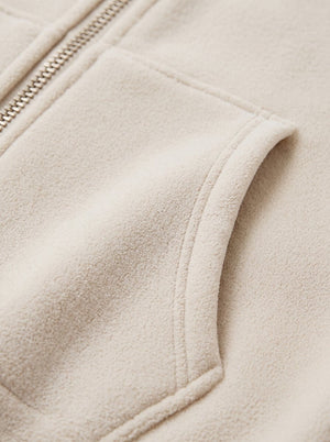 Front pocket design of #khaki Fleece Zip Up Hoodie