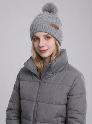 #Gery Women Cable Knitted Pom Beanie Hat