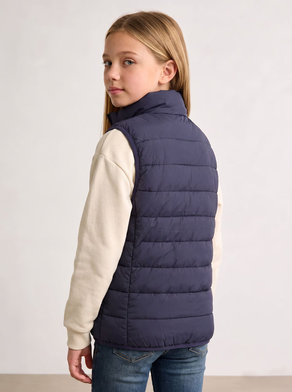 Girls Navy Heated Gilet from the back