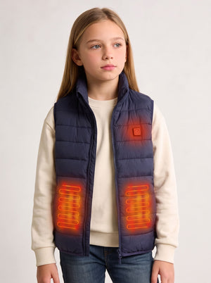 Girls Navy Heated Gilet with 2 heat zones at the front