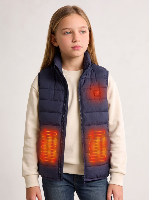 Girls Navy Heated Gilet with 2 heat zones at the front