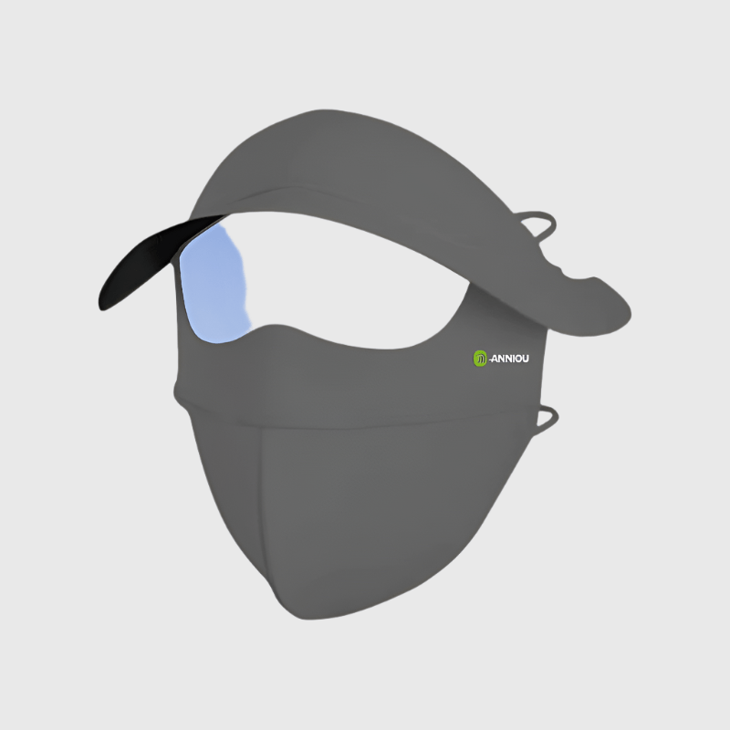 Gray  Sun Protective Wide Brim Face Mask