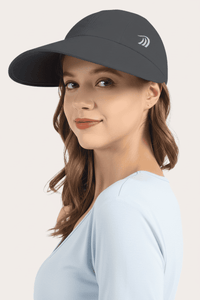Gray wide brim sun protection cap