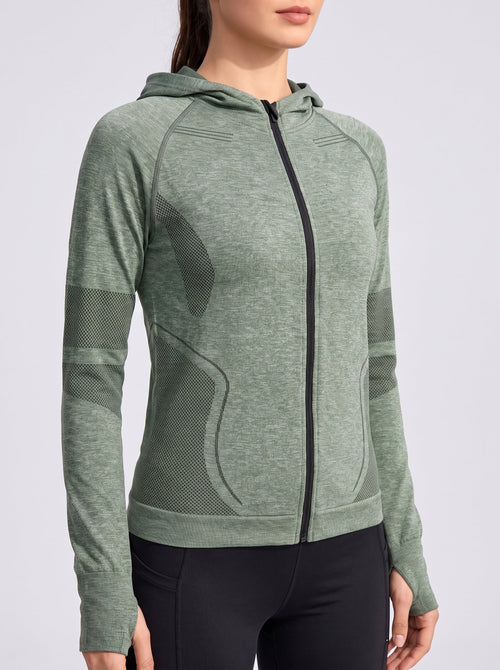 #Green Breathable Zip‑Up Sports Hoodie 