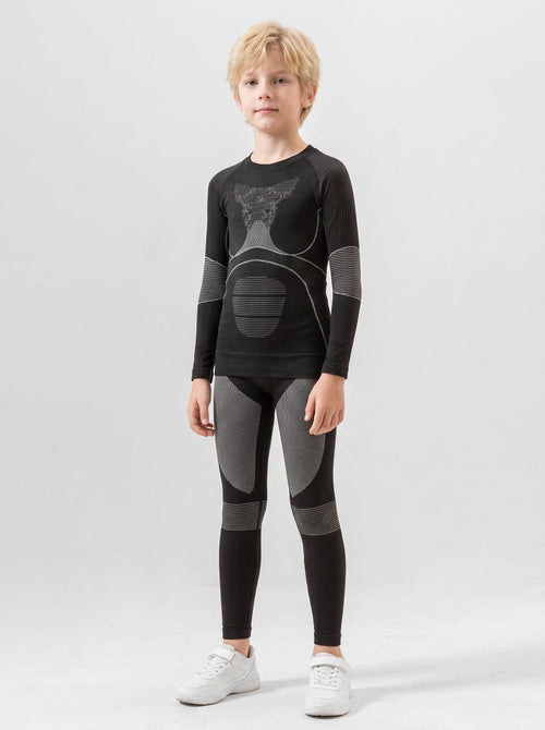 #Greyblack Boy Compression Ski Base Layer Set